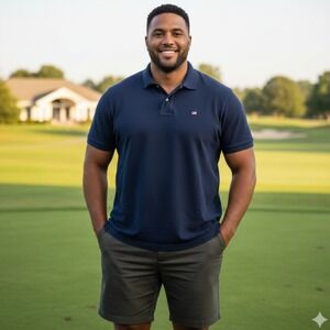 Polo‎ Jeans Co. Ralph Lauren Men's 2XL Collared Shirt US Flag Logo Blue